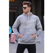 Madmext 6009 Gri Erkek Baskılı Kapüşonlu Sweatshirt