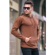 Madmext 6014 Kahverengi Erkek Kapüşonlu Basic Sweatshirt