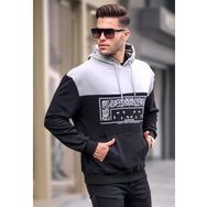 Madmext 6022 Siyah Erkek Kapüşonlu Desenli Sweatshirt