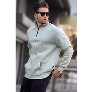 Madmext 6028 Mint Yeşili Erkek Fermuar Yaka Nakışlı Sweatshirt