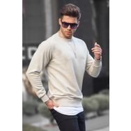 Madmext 6047 Bej Basic Bisiklet Yaka Erkek Sweatshirt