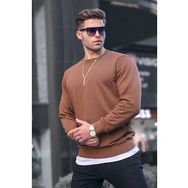 Madmext 6047 Kahverengi Basic Bisiklet Yaka Erkek Sweatshirt