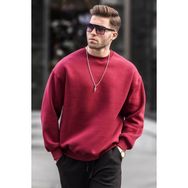 Madmext 6048 Bordo Bisiklet Yaka Oversize Şardonlu Basic Erkek Sweatshirt