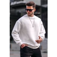Madmext 6048 Ekru Bisiklet Yaka Oversize Şardonlu Basic Erkek Sweatshirt