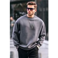 Madmext 6048 Füme Bisiklet Yaka Oversize Şardonlu Basic Erkek Sweatshirt