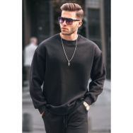 Madmext 6048 Siyah Bisiklet Yaka Oversize Şardonlu Basic Erkek Sweatshirt