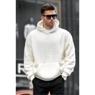 Madmext 6050 Ekru Peluş Kapüşonlu Erkek Sweatshirt