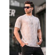 Madmext 6070 Bej Desenli Bisiklet Yaka Erkek T-shirt