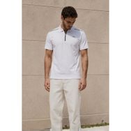 Madmext 6076 Basic Fermuarlı Polo Beyaz Erkek T-shirt