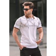 Madmext 6080 Beyaz Desenli Polo Yaka Erkek T-shirt