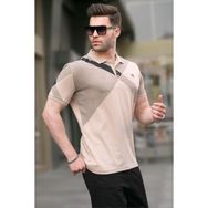 Madmext 6081 Bej Desenli Polo Yaka Erkek T-shirt