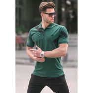 Madmext 6081 Koyu Yeşil Desenli Polo Yaka Erkek T-shirt