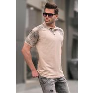 Madmext 6082 Bej Desenli Polo Yaka Erkek T-shirt