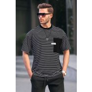 Madmext 6085 Siyah Çizgili Yamalı Erkek T-shirt
