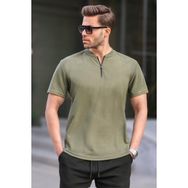 Madmext 6086 Haki Fermuar Yaka Erkek T-shirt