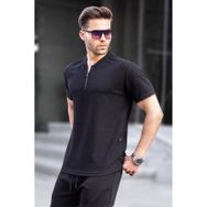 Madmext 6086 Siyah Fermuar Yaka Erkek T-shirt