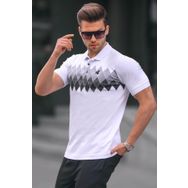 Madmext 6106 Beyaz Desenli Polo Yaka Erkek T-shirt