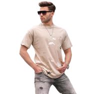 Madmext 6115 Bisiklet Yaka Regular Fit Bej Desenli Erkek T-shirt