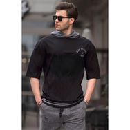 Madmext 6182 Siyah Kapüşonlu Erkek T-shirt