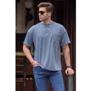 Madmext 6194 İndigo Cep Detaylı Oversize Erkek T-shirt