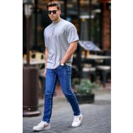 Madmext 6198 Boyalı Çizgili Oversize Gri Erkek T-shirt