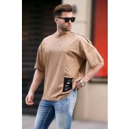 Madmext 7004 Kapuçino Desenli Oversize Erkek T-shirt