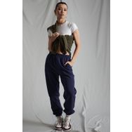 Madmext MG1235 Kadın Lacivert Beli Lastikli Oversize Eşofman Altı