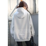 Madmext Mg1287 Mad Girls Boyalı Gri Baskılı Oversize Sweatshirt