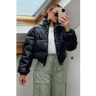 Madmext MG1380 Kadın Siyah Kadın Crop Basic Deri Mont