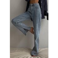 Madmext MG1384 Mavi Yüksek Bel Paçası Yırtmaçlı Kadın Jean