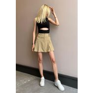 Madmext MG1474 Kadın Bej Basic Pileli Mini Etek
