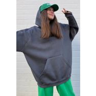 Madmext MG1566 Füme Kadın Kapüşonlu Şardonlu Oversize Sweatshirt
