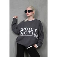 Madmext MG1596 Füme Yazılı Oversize Bisiklet Yaka Kadın Kazak