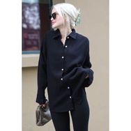 Madmext MG1660 Siyah Müslin Kumaş Basic Kadın Gömlek