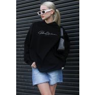 Madmext MG1691 Siyah Nakışlı Kapüşonlu Kadın Sweatshirt