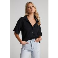 Madmext MG1784 Siyah Müslin Kumaş Basic Kadın Gömlek