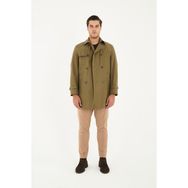 Madrid Erkek Haki Kruvaze Yaka Slim Fit Pamuk Karışımlı Trençkot - 50 - Haki-KH391