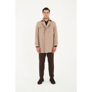 Madrid Erkek Vizon Kruvaze Yaka Slim Fit Pamuk Karışımlı Trençkot - 54 - Açık Vizon