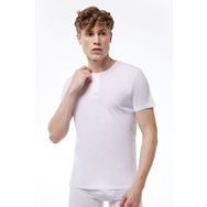 Malabadi Yaz Serinliği Beyaz Düğmeli Erkek T-Shirt