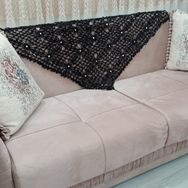 Mandaş Siyah 100x100 cm Tig İşi El Örgü Koltuk Şalı