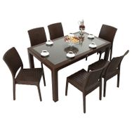 Mandella Elit Rattan 90x150 cm Elit Camlı Kahverengi Sandalye Masa Takımı