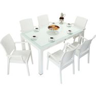 Mandella Elit Rattan 90x150 cm Elit Koltuk Beyaz Camlı Masa Takımı