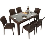 Mandella Elit Rattan 90x150 cm Elit Koltuk Kahverengi Camlı Masa Takımı