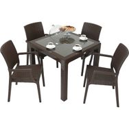 Mandella Elit Rattan 90x90 cm Elit Camlı Kahverengi Sandalye Masa Takımı