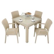 Mandella Elit Rattan 90x90 cm Elit Koltuk Çöl Beji Camlı Masa Takımı