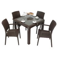 Mandella Elit Rattan 90x90 cm Elit Koltuk Kahverengi Camlı Masa Takımı