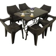 Mandella Kahverengi Zeugma 70x120 Katlanır Ayak 6 Kişilik Polo Koltuk Masa Takımı