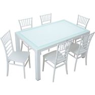 Mandella Wood 90x150 cm Silver Tifany Camlı Beyaz Sandalye Masa Takımı