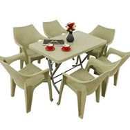Mandella Zeugma 70x120 cm Katlanır Ayak 6 Kişilik Polo Çöl Beji Koltuk Masa Takımı