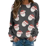 MaNMaNing 2023 Gri Uzun Kollu Yuvarlak Yaka Baskılı Kadın Sweatshirt